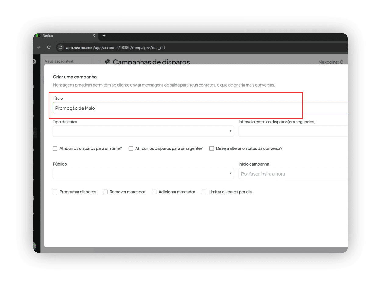 1 -Crie um nome para a sua campanha